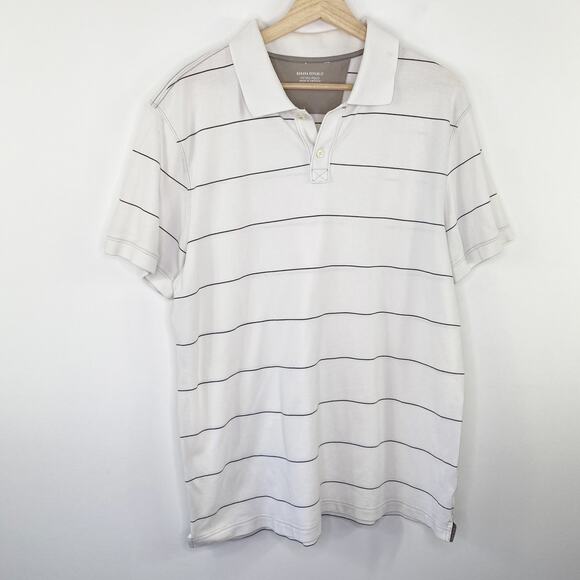 Banana Republic White Black Striped Fitted Polo Shirt Men's Size X-Large XL - Picture 1 of 4